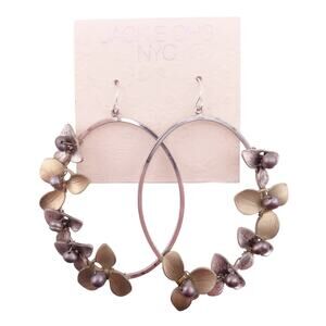 Jack E Ohs NYC Silvertone & Goldtone Oval Floral & Faux Pearl Hook Earrings NEW